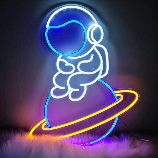 Astronaut Sitting on Planet LED Neon Sign Big Neon Light Sign Neon Wall Light