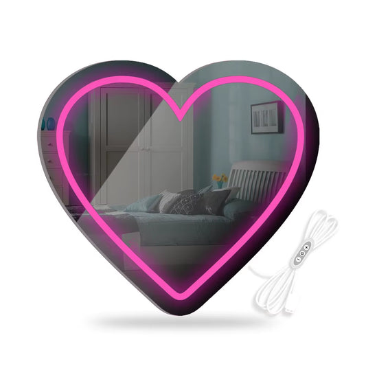 16 Inch Dimmable LED Neon Hello Cat Vanity Mirror with Neon Sign Anime Decorative Light for Bar Bedroom Wall Art