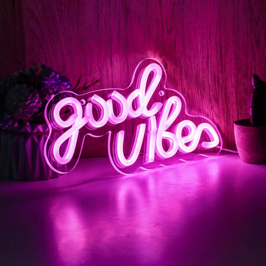 Chi-Buy LED Neon Good Vibes USB Powered Neon Signs Night Light 3D Wall Art & Game Room Bedroom Living Room Decor Lamp Signs