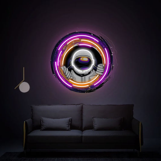 Astronaut Neon Sign Cosmic Black Hole Neon Sign Bedroom Wall Decor Living Room Wall Decor(Purple Yellow)