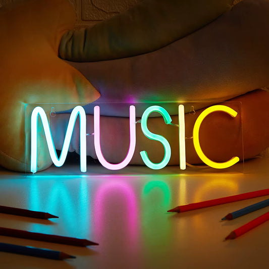 Chi-Buy LED Neon MUSIC USB Powered Neon Signs Night Light 3D Wall Art & Game Room Bedroom Living Room Decor Lamp Signs