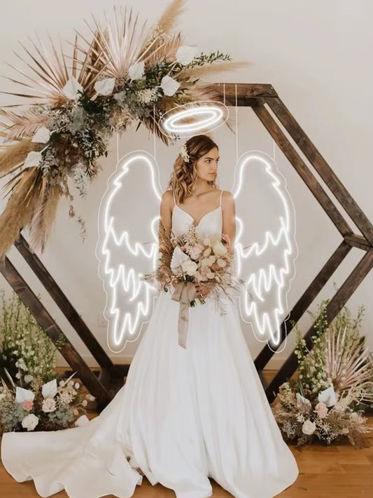 Custom Neon Sign Аngel Wings & Halo Neon Sign Event Party Birthday Wedding Decor Angel LED Neon Light Home Room Wall Decor