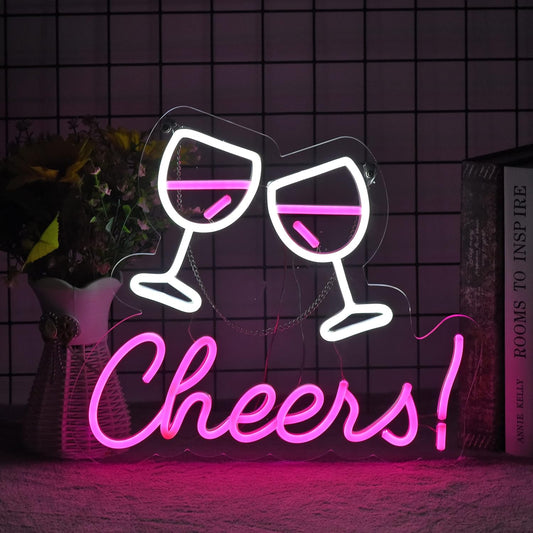 CHEERS LED Neon Sign for Bar Wall Decor, 15X13 Inches Pink Beer Neon Light for Man Cave, Pub, Club, Office, Birthday Party, Wedding, Bedroom, Cafe, Hotel Night Art Lighting