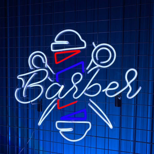 Barber Shop Neon Sign, Hair Salon Acrylic Sign, Barber Sign