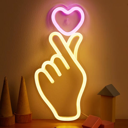 Chi-Buy LED Neon Hand+Heart USB Powered Neon Signs Night Light 3D Wall Art & Game Room Bedroom Living Room Decor Lamp Signs