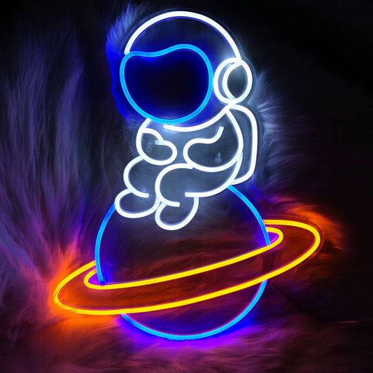 Astronaut Sitting on Planet LED Neon Sign Big Neon Light Sign Neon Wall Light