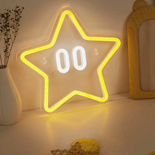 Chi-Buy 1PC Cartoon Star Shape LED Neon Sign USB Powered Wall Decoration Neon Light Signs Suitable for Party, Wedding